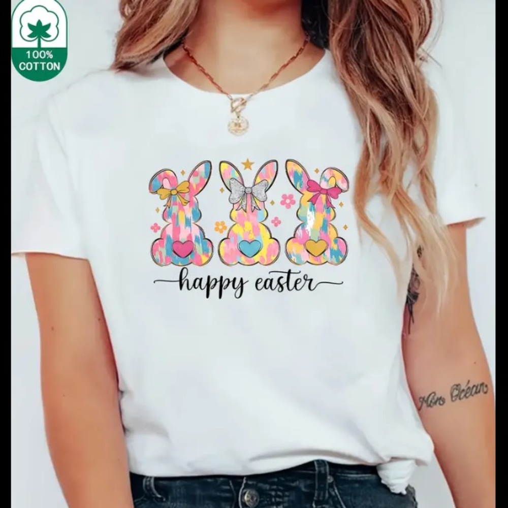 White Happy Easter Graphic Tee